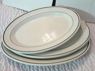 Caribe Puerto Rico U.  S.  A.  V - 3 Oval Platters With Green Trim.  Set 13 ",  11 3/4 "