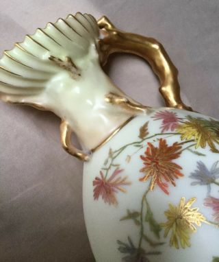 Antique Royal Worcester Blush China Floral Painted Creamer BRANCH Handle c1888 4