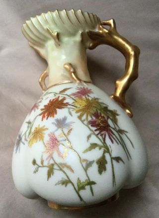 Antique Royal Worcester Blush China Floral Painted Creamer BRANCH Handle c1888 5