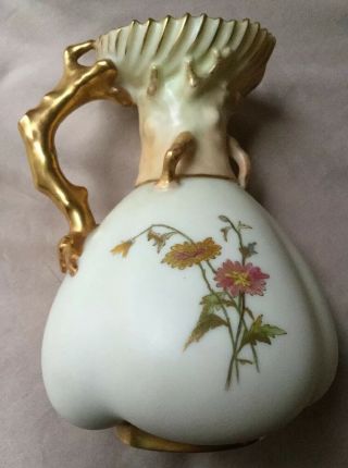 Antique Royal Worcester Blush China Floral Painted Creamer BRANCH Handle c1888 6