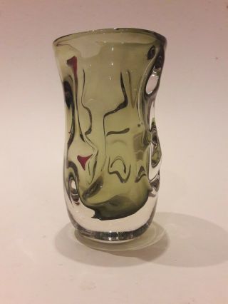 A Whitefriars Glass 9842 Knobbly Vase In Sage Green Colourway - 1974