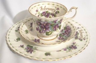 Royal Albert February Violets Flower Of The Month Trio Tea Cup & Saucer Set