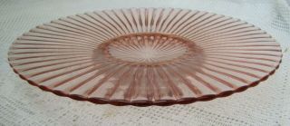 Vintage Pink Depression Glass Ribbed 12 - 1/2 " Knob Footed Cake Stand/platter