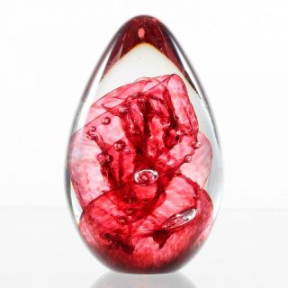 Ges Cranberry Swirl Art Glass Paperweight Glass Eye Studio Egg Signed 1995 Red
