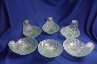 6 Pc Murano - Art - Glass - Fratelli - Toso - Green Overshot - Glass Fruit Bowls