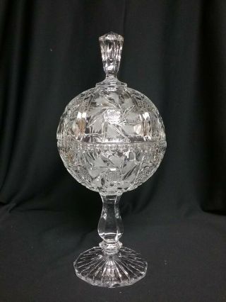 Crystal Large Domed Covered Floral Compote Candy Dish