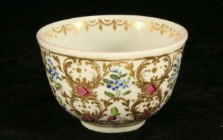 Antique Dresden Meissen German 1½ " Tea Bowl - Floral And Gilt Design