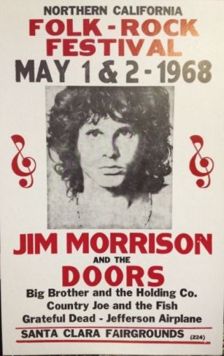 Jim Morrison And The Doors Concert Poster - 1968 Folk - Rock Festival 14 " X22 "