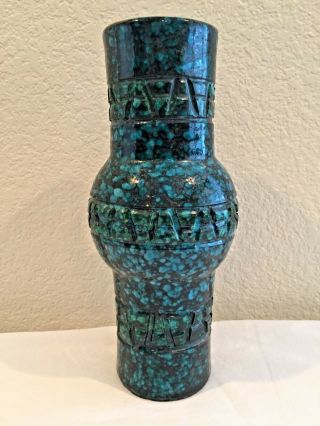 Vintage Italian Mid Century Modern Blue Green Abstract Ceramic Vase 12 " Tall