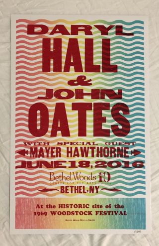 Hall & Oates Mayer Hawthorne Hatch Show Print Concert Poster @ Bethel Woods,  Ny