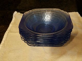 (6) Indiana Recollecton Federal Glass Blue Madrid Depression Soup Bowl 7 "