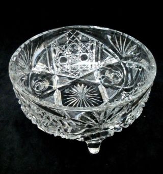 Abp American Brilliant Period Bowl 3 - Footed Cut Glass Star Of David