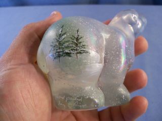 Fenton Hand Painted Polar Bear Figurine - Winter Pines Pine Trees Design 2
