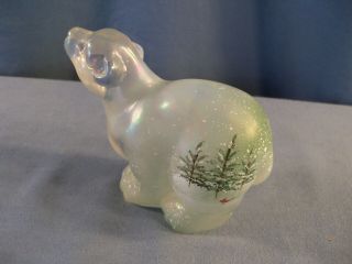 Fenton Hand Painted Polar Bear Figurine - Winter Pines Pine Trees Design 7