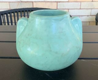 Vintage Brush Mccoy Art Pottery Matte Green Vellum Handled Vase