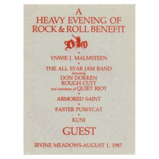 Dio Authentic Guest 1987 Tour Backstage Pass