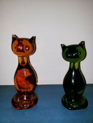 Vintage Mid Century Orange & Green Viking Glass Epic Line Kitty Cat