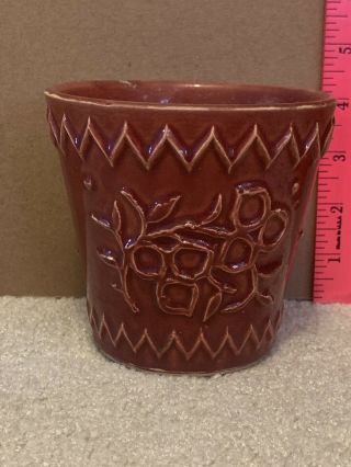 Vintage Mccoy Pottery Usa Maroon Red Flower Planter Pot 4 - 1/2 " Raised Zig - Zag