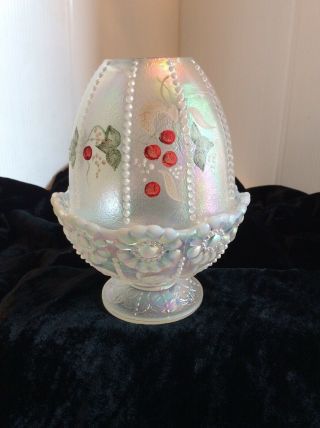 Vintage Fenton Ribbed Fairy Lamp Iridescent Winterberry 6 1/2” Labels