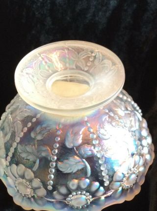 VINTAGE FENTON RIBBED FAIRY LAMP IRIDESCENT WINTERBERRY 6 1/2” LABELS 6