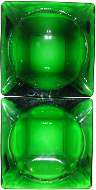 2 Anchor Hocking Dark Emerald Forest Green 4 - 5/8 " Square Glass Ashtrays