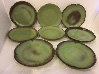 8 Vtg Frankoma Clay Pottery Plainsman Prairie Green 5g Dessert Side Plates 7 ⅜ "