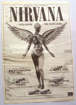 Nirvana 1994 Poster Advert Uk Concert Tour In Utero