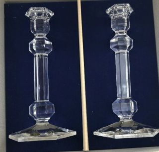 2 Val St.  Lambert Gardenia Crystal Candle Holders Candlesticks Signed 9.  5 "