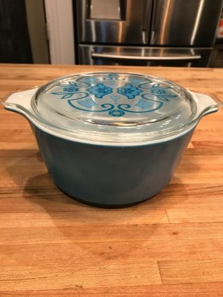 Rare Vintage Pyrex 474 With Matching Lid Blue Casserole Dish