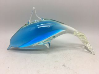 Blue And Clear Murano Glass Dolphin Sculpture
