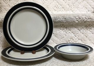 Arabia Of Finland Anemone Blue 2 Dinner Plates & 1 Cereal Bowl