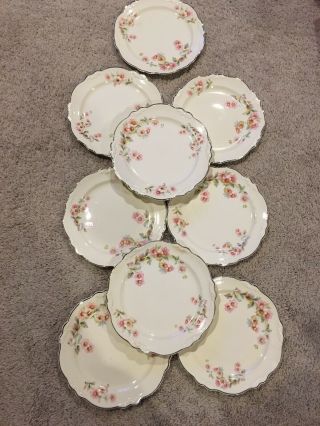 Homer Laughlin Virginia Rose Shape Pink &white Florals Luncheon Plates Set Of 9