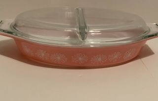 Pink Daisy Pyrex 1.  5 Quart Oval Divided Casserole Dish With Lid