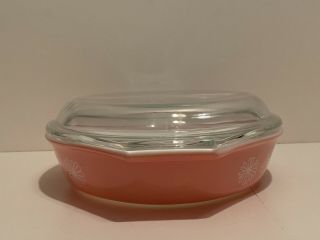 PINK DAISY PYREX 1.  5 Quart Oval DIVIDED CASSEROLE DISH with Lid 3