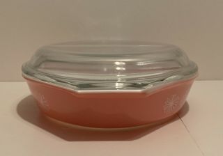 PINK DAISY PYREX 1.  5 Quart Oval DIVIDED CASSEROLE DISH with Lid 4