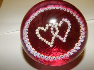 Vtg Caithness Luckenbooth Art Glass Double Heart Millefiori Paperweight