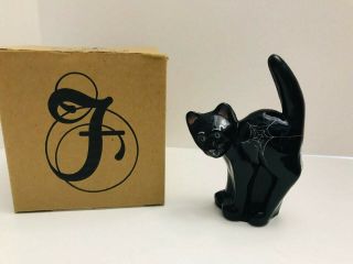 Fenton Glass Halloween Black Scaredy Cat With Painted Spider Web W/box