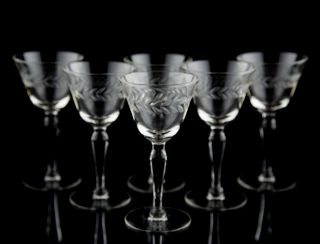Vintage Gray Cut Laurel Etch Liquor Cocktail Glasses Set Of 6 Glass Stemware