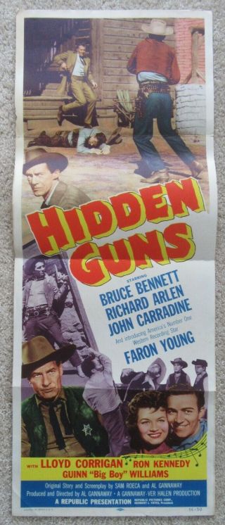 Hidden Guns 1956 Insrt Movie Poster Fld Bruce Bennett Ex