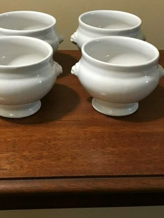 4 EMILE HENRY FRENCH PORCELAIN WHITE SOUP TUREENS WITH LION HEAD HANDLES 2