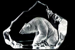 Small Mats Jonasson Etched Crystal Polar Bear Sculpture Figurine Statue