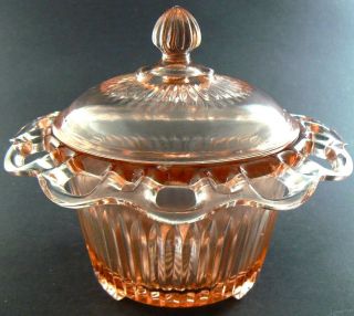 Vintage Depression Pink Glass Candy Sugar Dish Lace On Perimeter With Lid 7“ C20