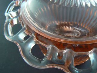 Vintage Depression Pink Glass Candy Sugar Dish Lace on Perimeter with Lid 7“ C20 4