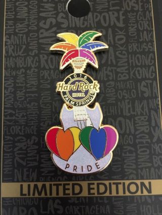Hard Rock Hotel 2016 Palm Springs Pride Palm Tree & Hearts Guitar Pin Now Closed