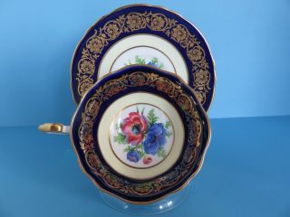 Vintage Paragon Cobalt With Anemone Flower Pattern Wide Mouth Cup And Saucer