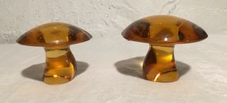 Viking Glass Amber Set 2 Mushrooms FIGURINES / PAPERWEIGHTS w/ Sticker 3