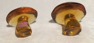 Viking Glass Amber Set 2 Mushrooms FIGURINES / PAPERWEIGHTS w/ Sticker 4