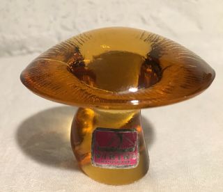 Viking Glass Amber Set 2 Mushrooms FIGURINES / PAPERWEIGHTS w/ Sticker 5