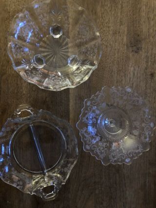 Cambridge Rose Point 3 Pc Set Etched Glass Rosepoint Candy Nut Relish Dishes