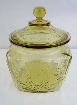 Federal Glass Madrid Amber Yellow Biscuit Cracker Cookie Jar 1932 - 39